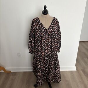 Who What Wear Womens Dress Large Black Orange White Maxi Long Sleeve 100% Cotton